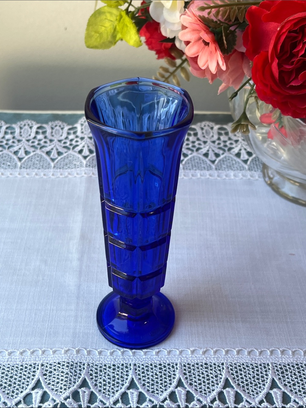 Vintage Empoli Italy Cobalt Blue Glass Block Cube Vase Parfait MCM 6"